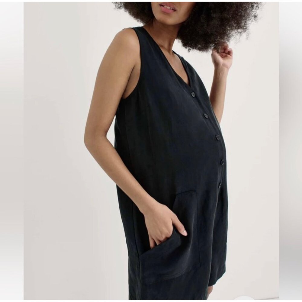 Hatch Black Sleeveless Button-Front Maternity Jumpsuit